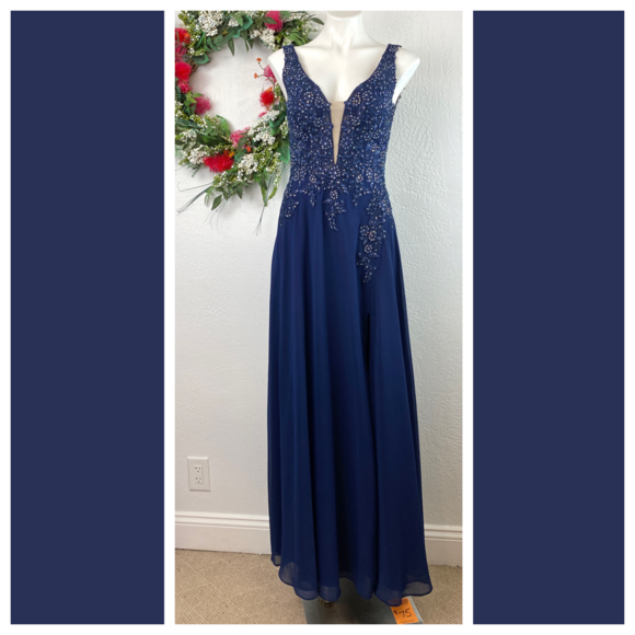 Blondie Nites Dresses & Skirts - Blondie Nites Blue Prom formal beaded floral embroidery